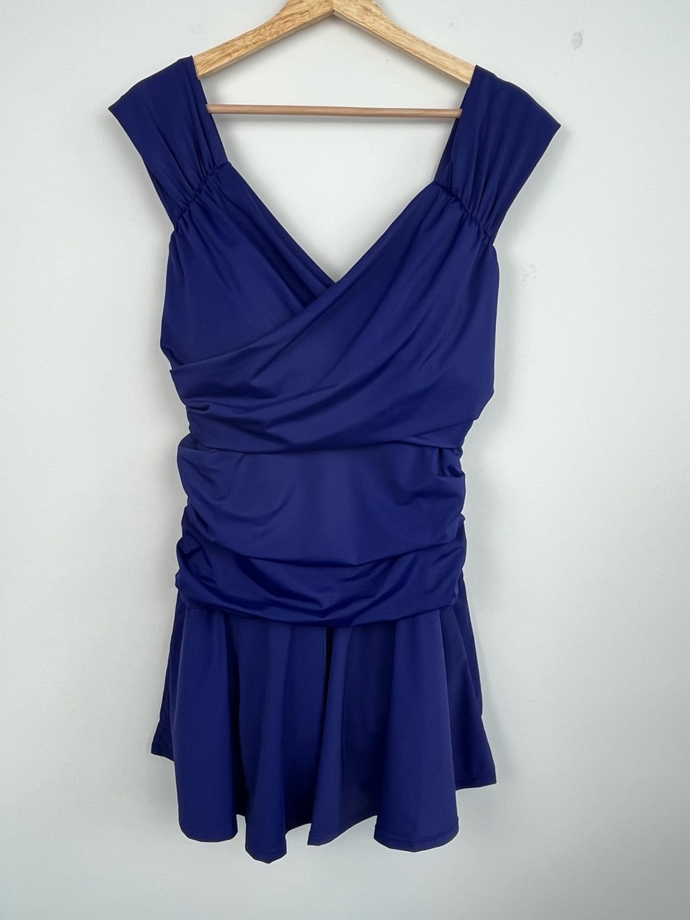 NWT Swimsuitsforall purple/blue modest 1 piece swim dress, size 16.